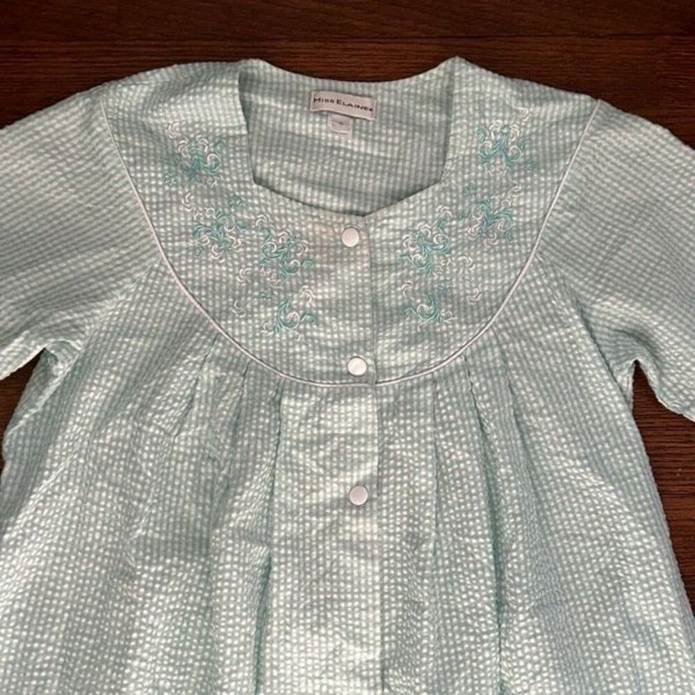 VTG Miss Elaine Summer Housecoat Snap Front Cottagecore Robe S/M Green Gingham